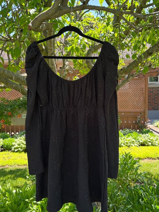 Evolutionary Dresses & Skirts - Black Floral Textured Babydoll Mini Dress